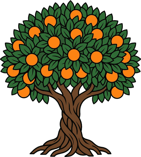 An orange tree reflected in still water